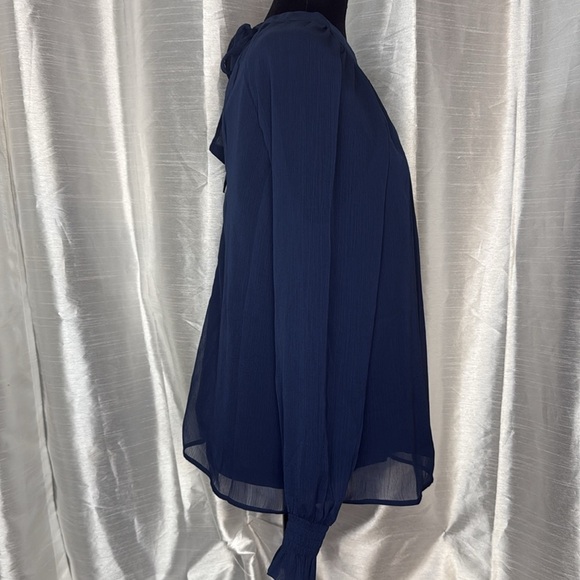 Old Navy NWT Shirred Mock Neck Tie Back Raglan Sleeve Navy Sheer Women’s S - Picture 3 of 9